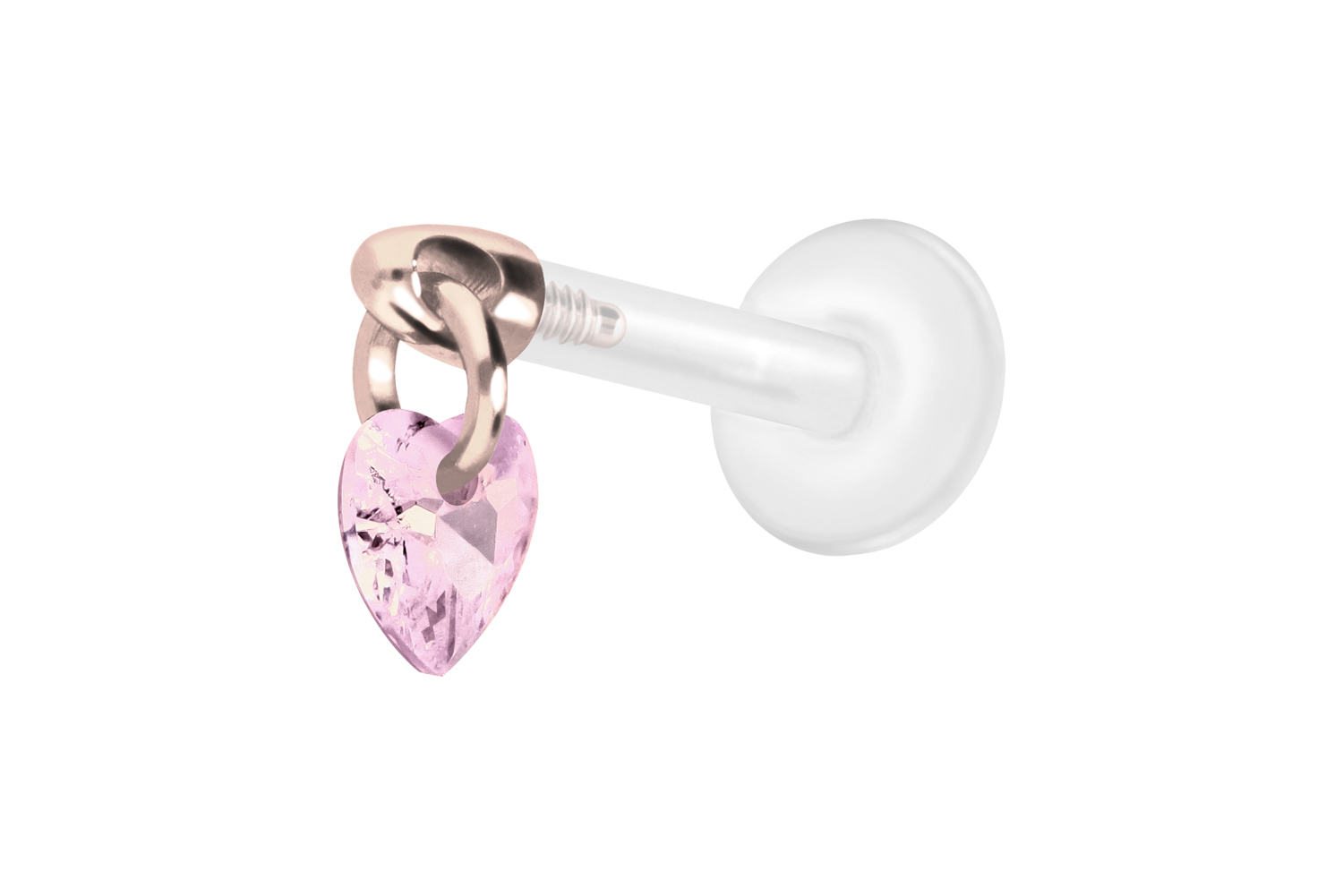 PTFE Labret Piercing mit Innengewinde + Titan-Aufsatz KRISTALLHERZ